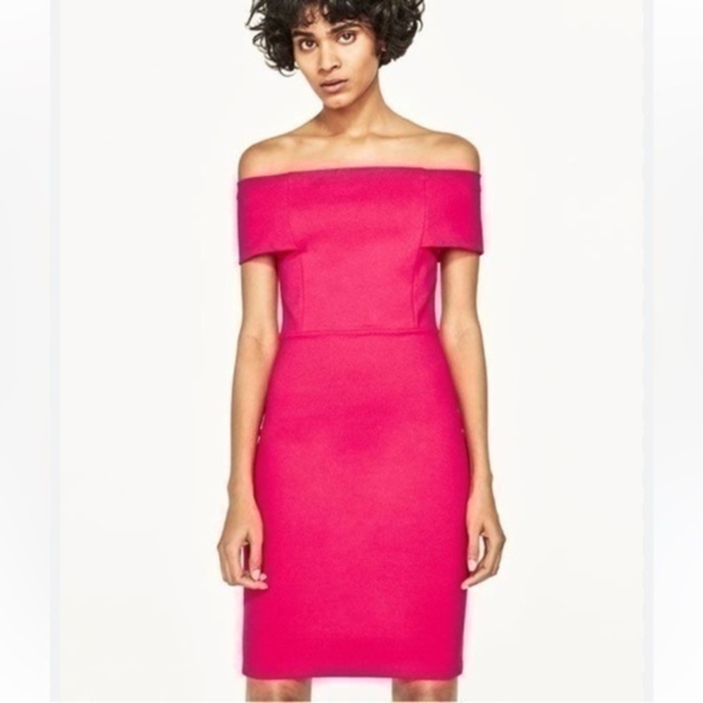 Zara Hot Pink Off-Shoulder Bodycon Mini Dress Small